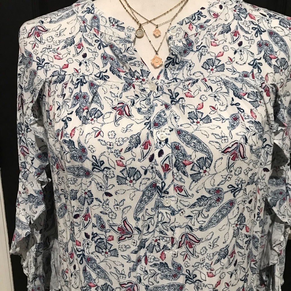 Lauren Conrad NWT floral Paisley ruffle sleeve peasant Blouse Sz Xs. Cottagecore - Picture 2 of 8